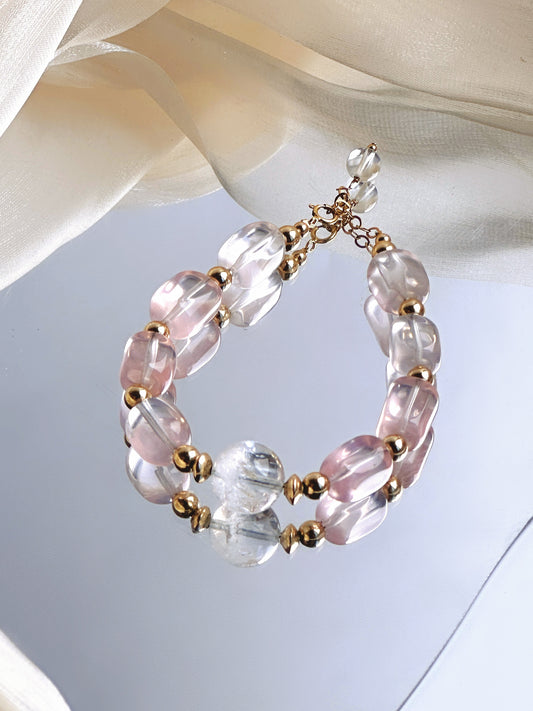 Faceted Clear Quartz & Rose Quartz Bracelet for Clarity & Love