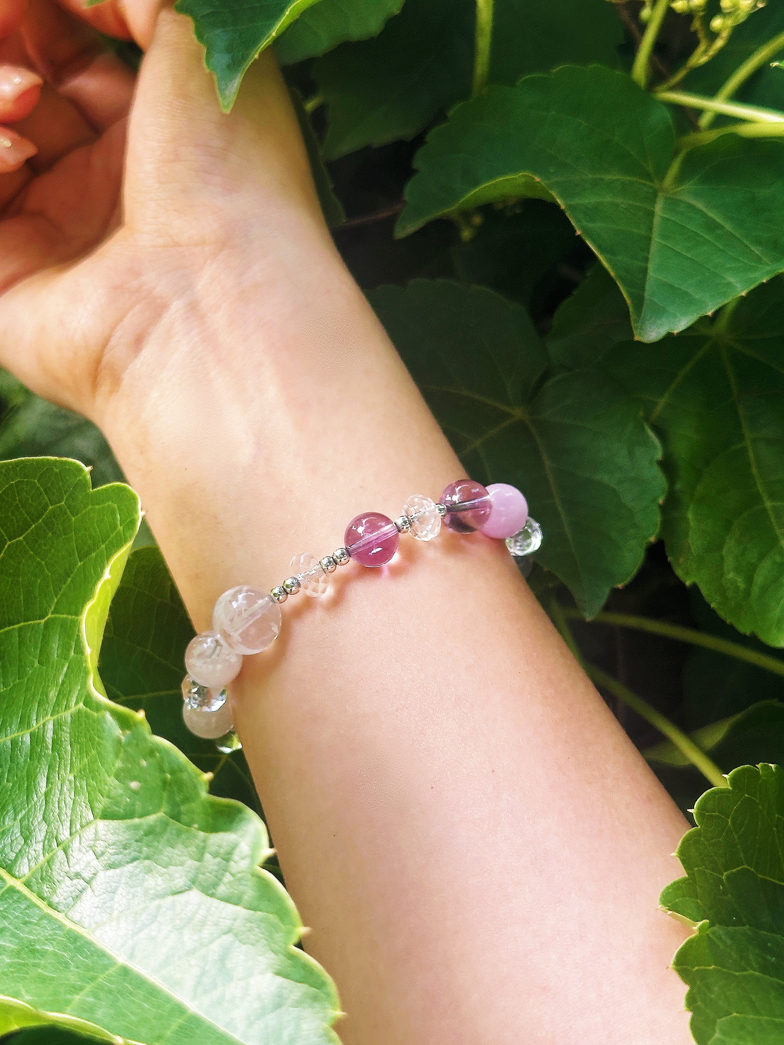 Clear Quartz, Amethyst & Rose Quartz Bracelet – Clarity & Love