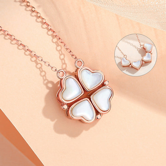925 Silver Four-Leaf Clover Necklace with Mother-of-Pearl