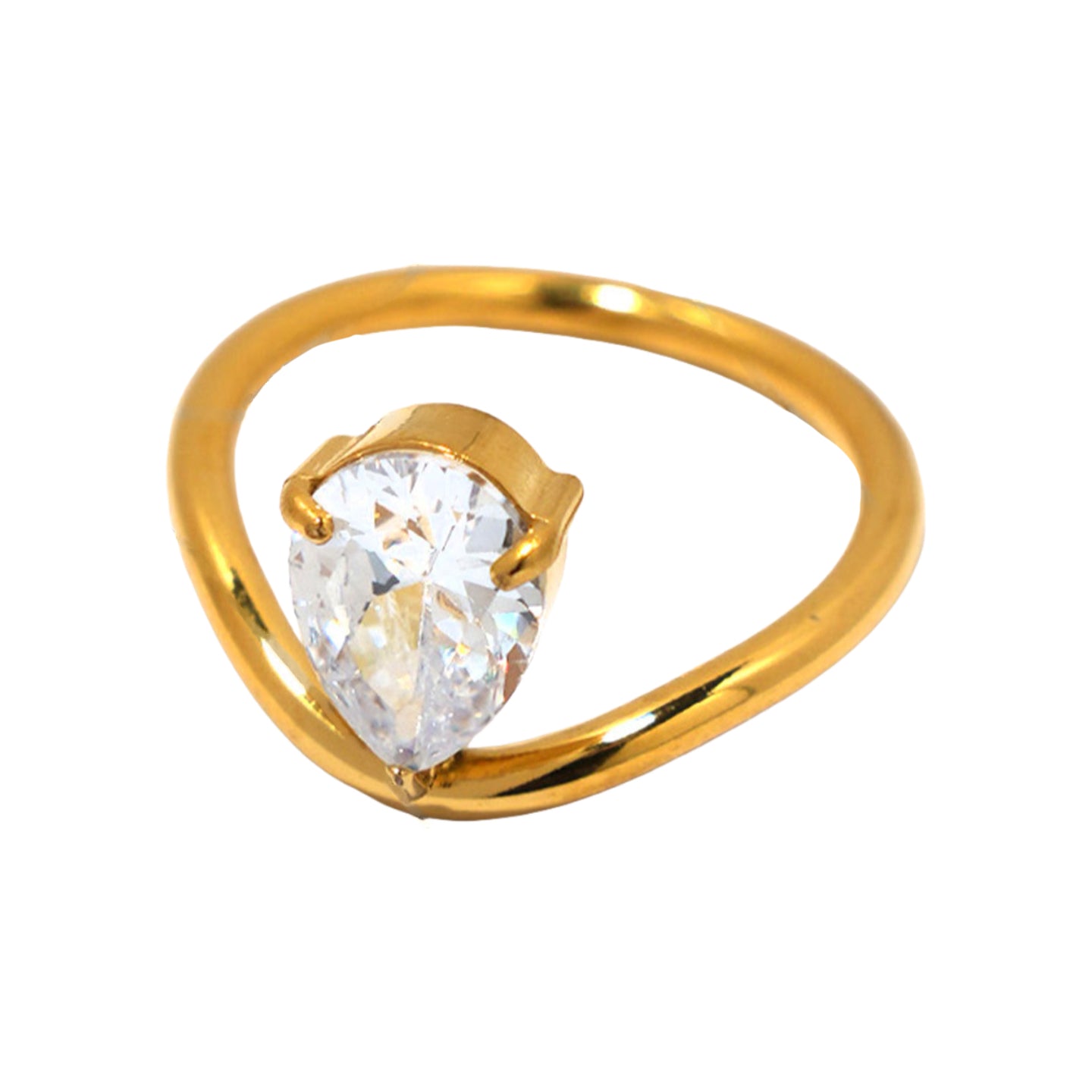 Gold Stainless Steel Zircon Ring