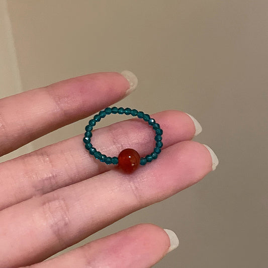 Teal Beaded Adjustable Ring with Red Agate – Summer Vibe Jewelry