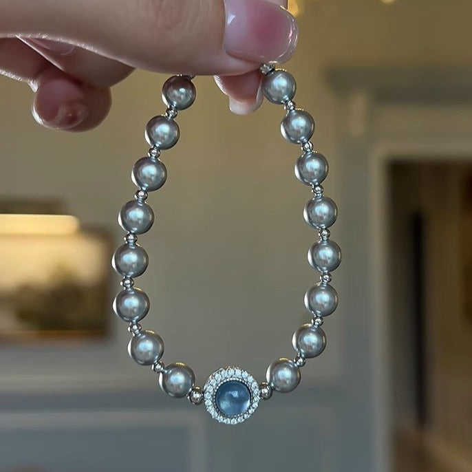 Aquamarine and Grey Pearl Sterling Silver Bracelet