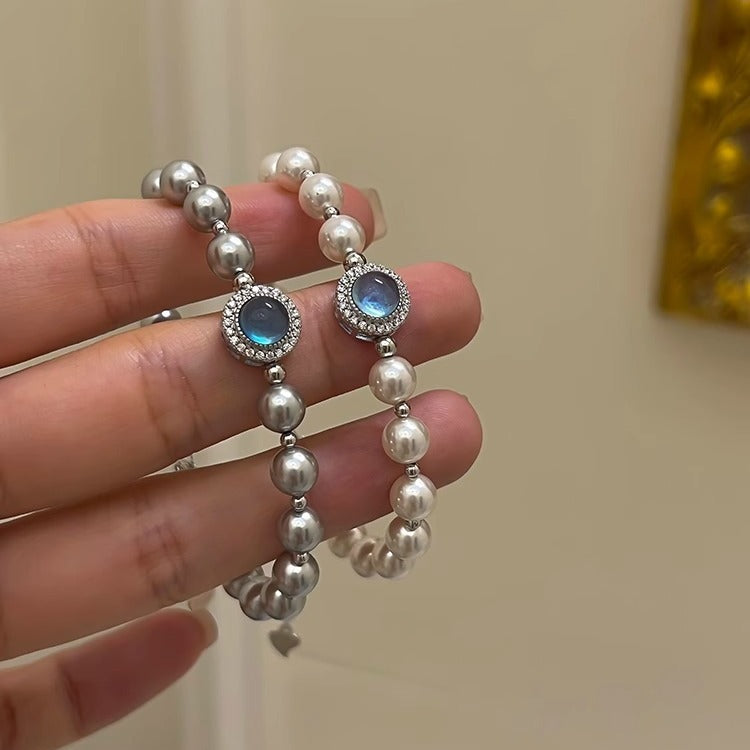Aquamarine and Grey Pearl Sterling Silver Bracelet