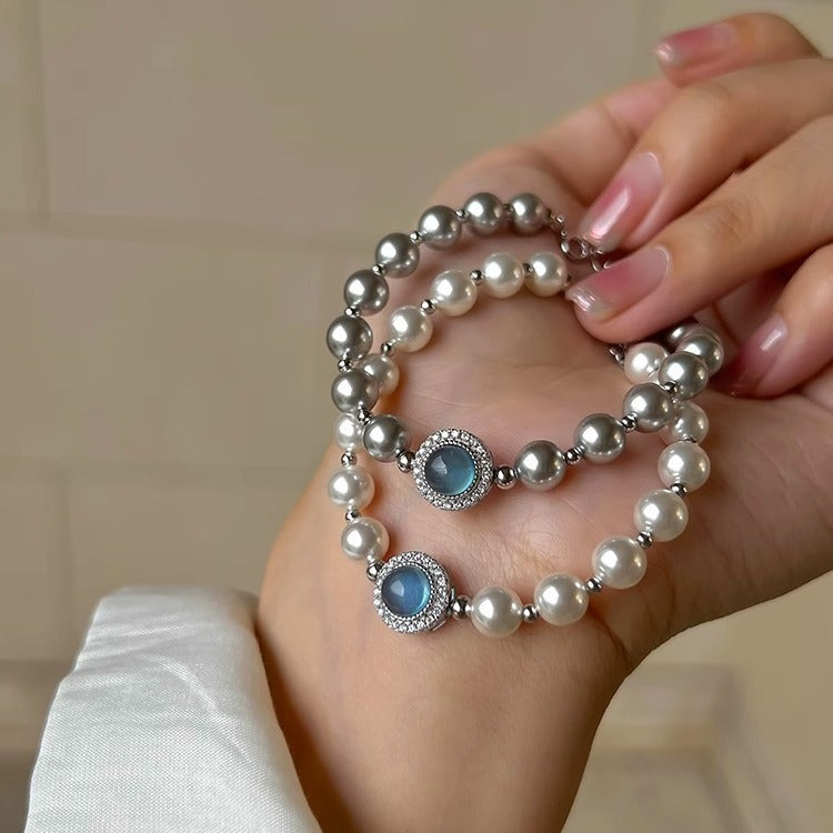 Aquamarine and Pearl Sterling Silver Bracelet