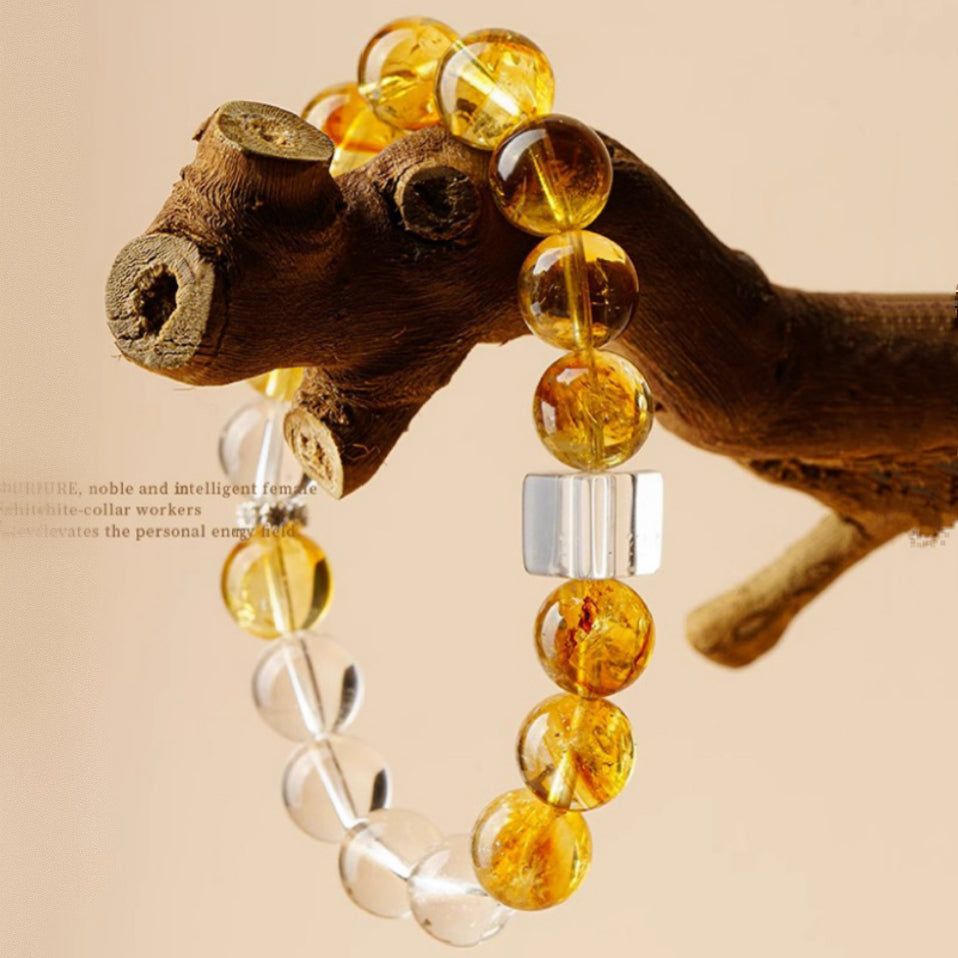 Citrine & Clear Quartz Bracelet in S925 Silver – Confidence & Clarity