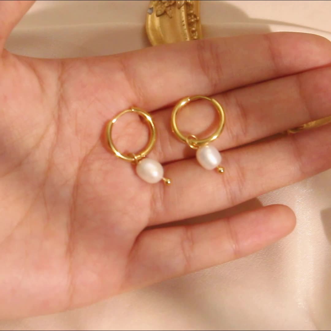 Stainless Steel Pearl Hoop Earrings