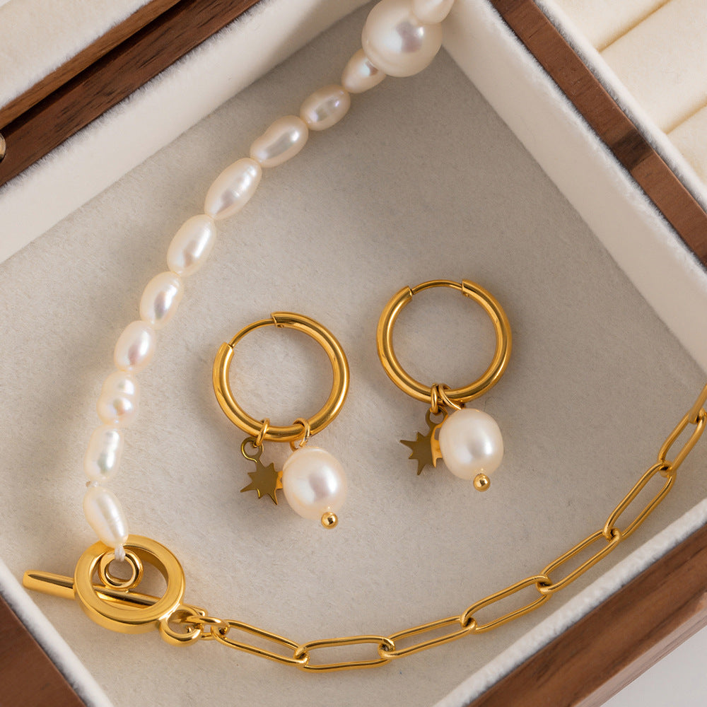 Freshwater Pearl Star Drop Earrings