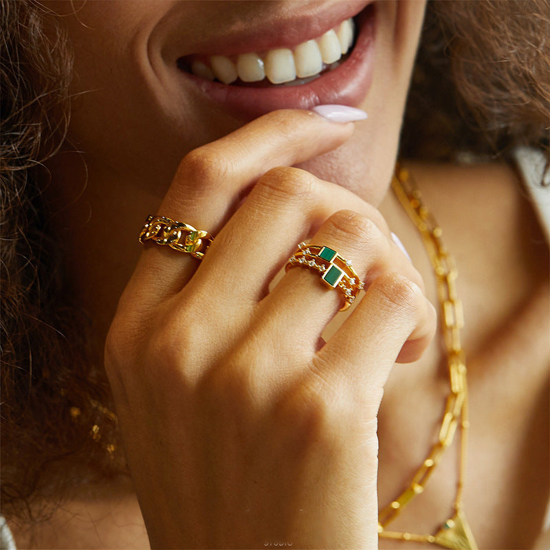 18K Gold Plated Square Zircon Statement Ring