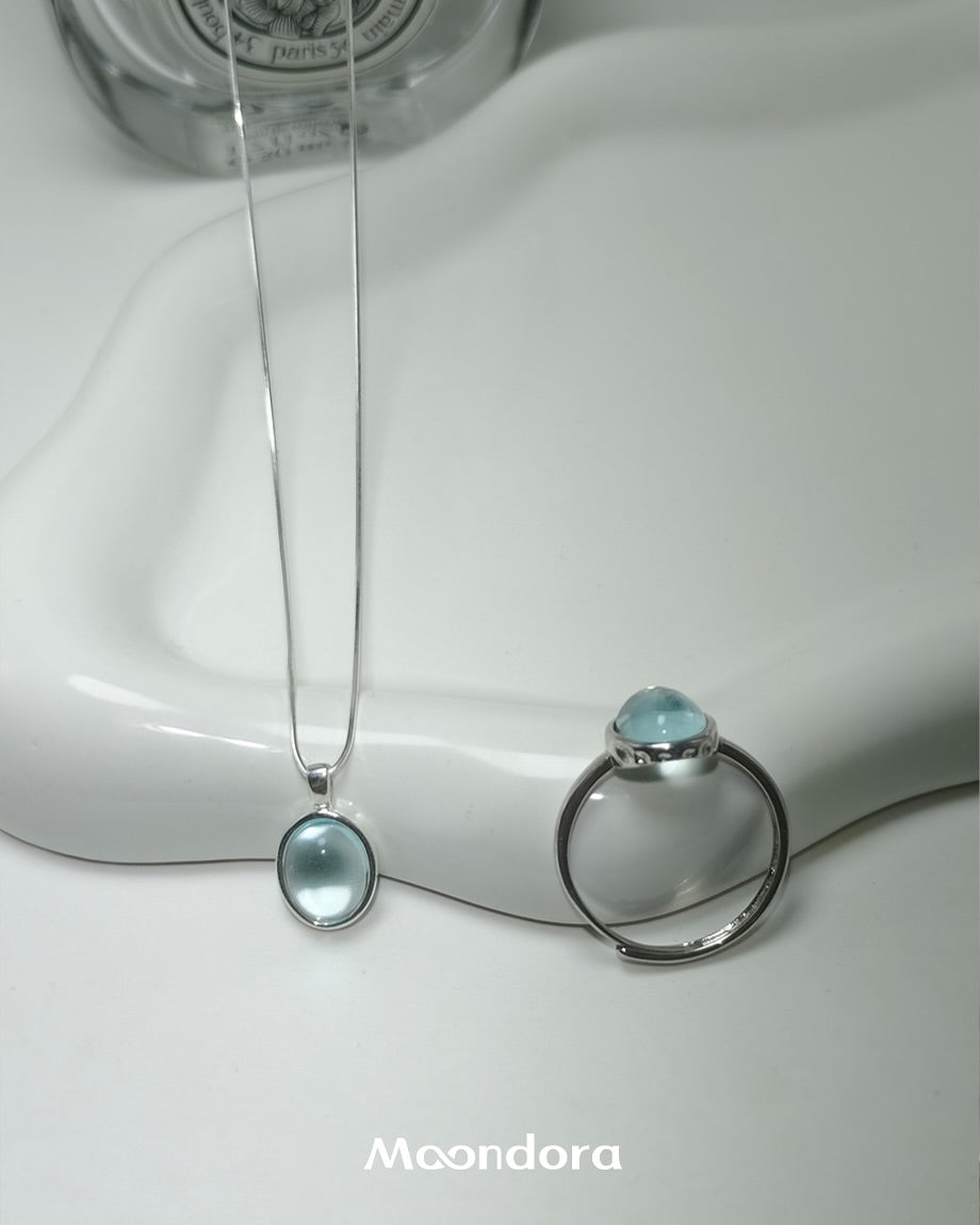 Aquamarine Necklace & Ring Set in 925 Sterling Silver