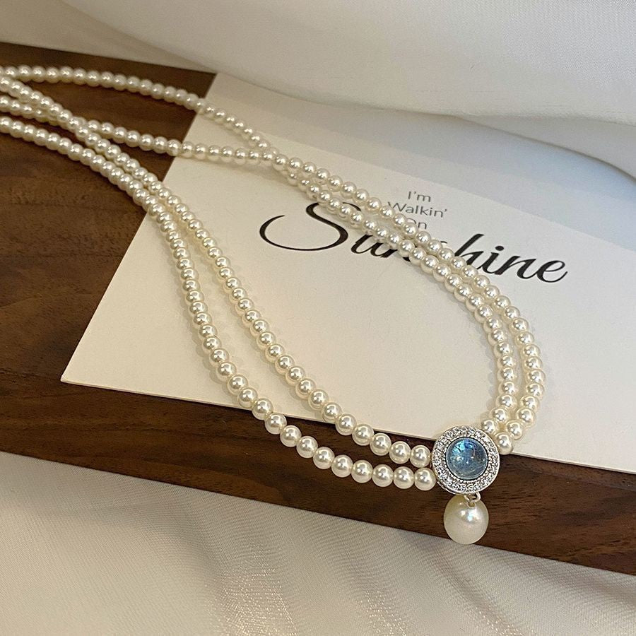 Baroque Pearl Necklace with Aquamarine Pendant