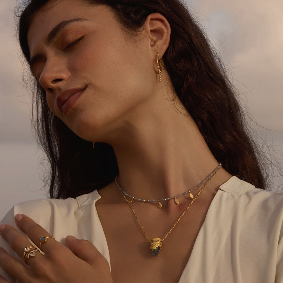 Guiding Spirit Labradorite and White Topaz Lotus Locket Necklace