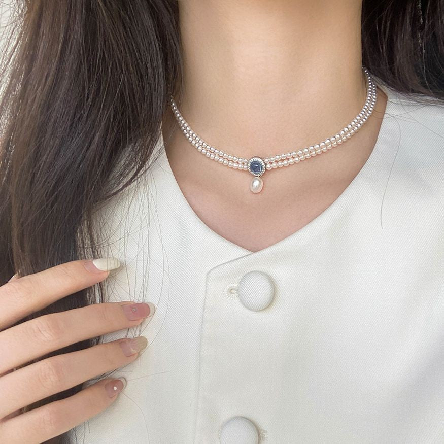 Baroque Pearl Necklace with Aquamarine Pendant