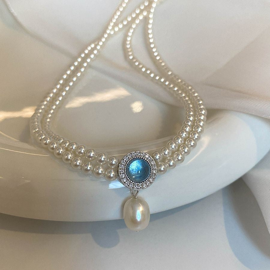 Baroque Pearl Necklace with Aquamarine Pendant