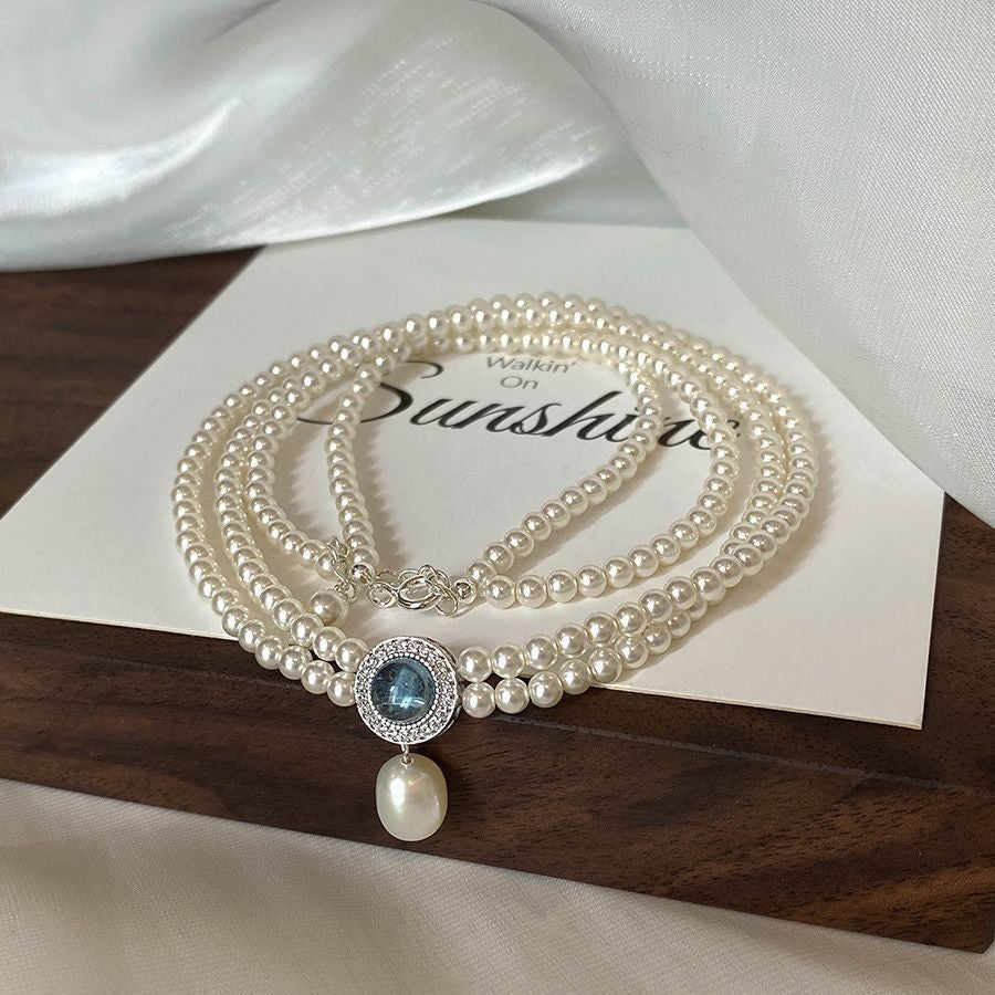 Baroque Pearl Necklace with Aquamarine Pendant