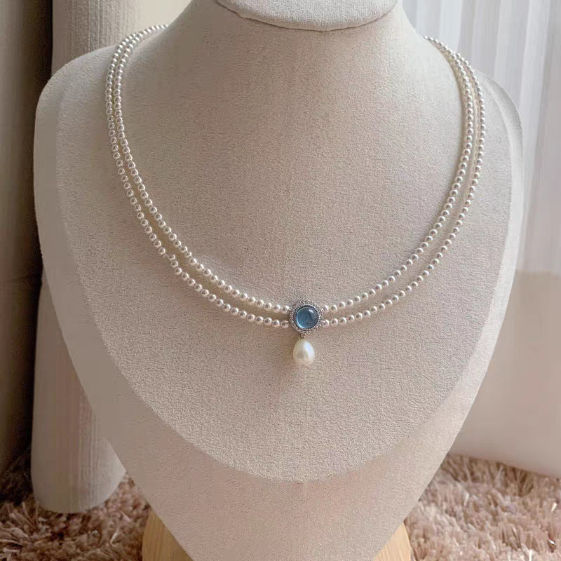 Baroque Pearl Necklace with Aquamarine Pendant