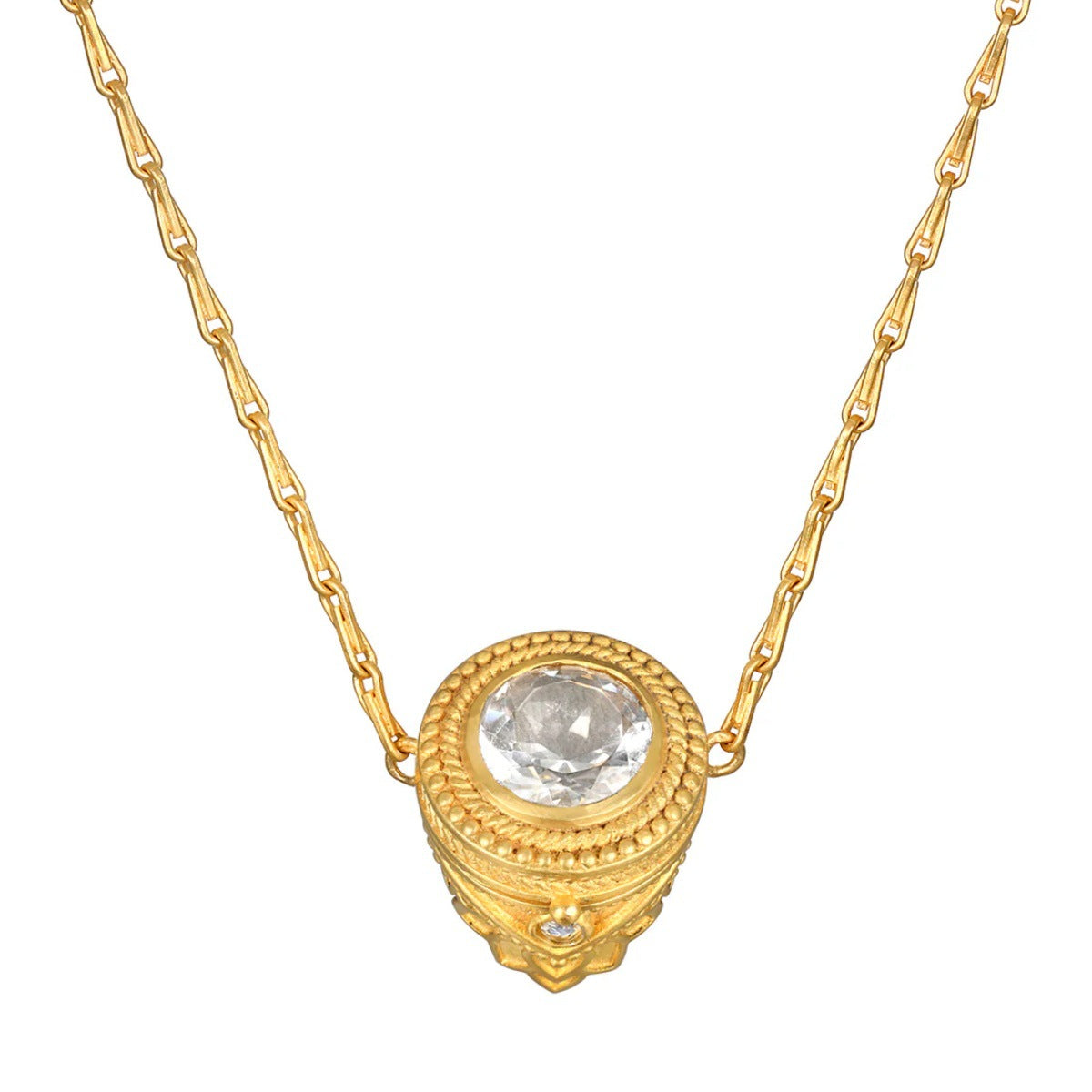 Guiding Spirit Labradorite and White Topaz Lotus Locket Necklace