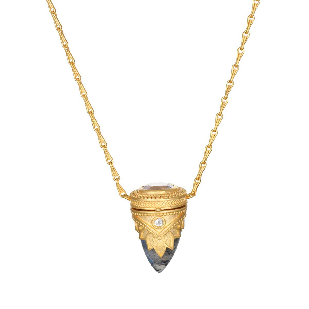 Guiding Spirit Labradorite and White Topaz Lotus Locket Necklace
