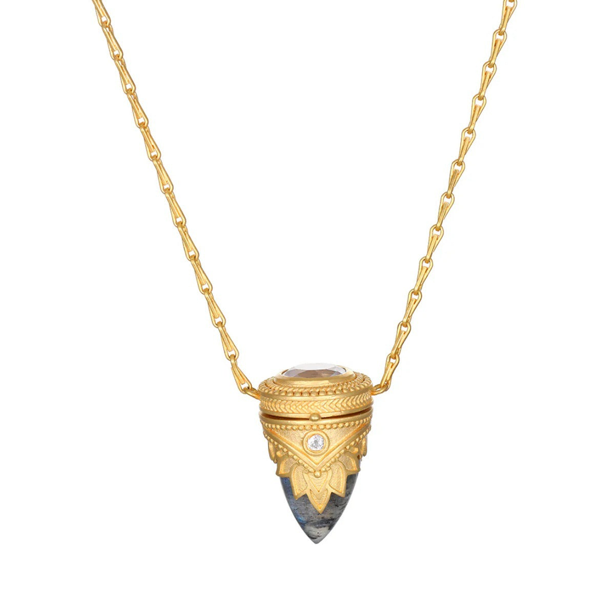 Guiding Spirit Labradorite and White Topaz Lotus Locket Necklace